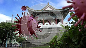 3D illustration. Taipei auxiliary South gate with Coronavirus 2019 concept