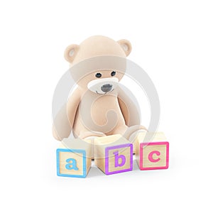 3d illustration of teddy bear with abc blocks