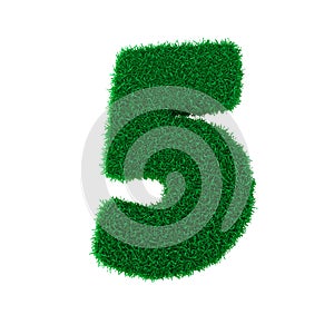 3D illustration. Three-dimensional letters and numbers made of green grass, isolated on a white background