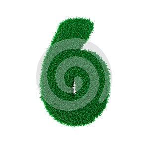 3D illustration. Three-dimensional letters and numbers made of green grass, isolated on a white background