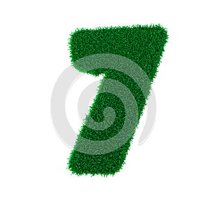3D illustration. Three-dimensional letters and numbers made of green grass, isolated on a white background