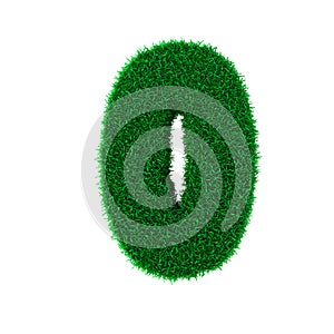 3D illustration. Three-dimensional letters and numbers made of green grass, isolated on a white background