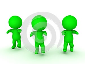 3D illustration of three green zombies walking forward