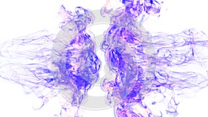 3d illustration. Tongues of lilac flame collide from opposite sides on a white background.