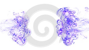 3d illustration. Tongues of lilac flame collide from opposite sides on a white background.