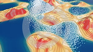 3d illustration topographic 3D map with water. Contour lines on a topographic map. Studying the geography of the area