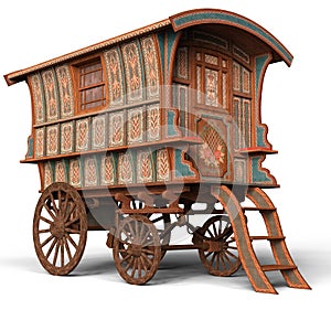 3d-illustration of an traveler waggon in a beautiful landscape