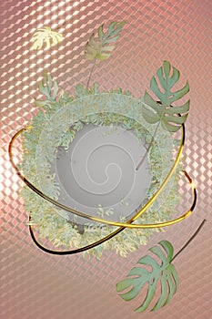 3d illustration. Trendy Summer Tropical Leaves with geomatics background . pastel color backround