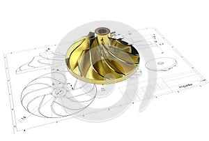 3D illustration of turbo impeller
