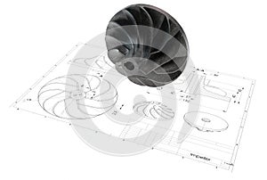 3D illustration of turbo impeller