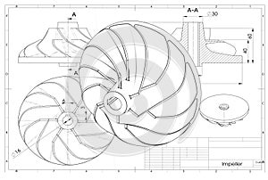 3D illustration of turbo impeller