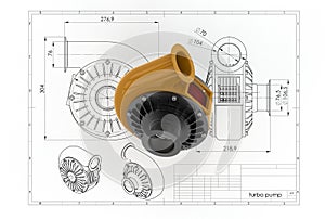 3D illustration of turbo pump