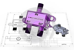 3d illustration of TV cable splitter