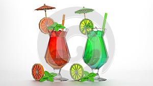 3d Illustration of two cocktails on a dark background in low poly style