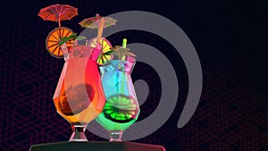 3d Illustration of two cocktails on a dark background in low poly style