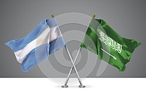 3D illustration of Two Crossed Flags of Argentina and Kingdom of Saudi Arabia