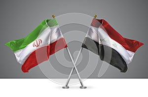 3D illustration of Two Crossed Flags of Iran and Iraq