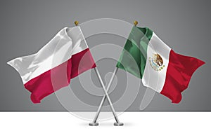3D illustration of Two Crossed Flags of Poland and Mexico
