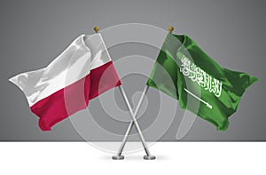 3D illustration of Two Crossed Flags of Poland and Saudi Arabia