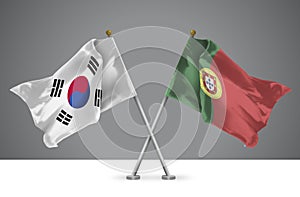 3D illustration of Two Crossed Flags of South Korea and Portugal