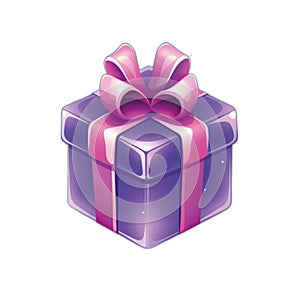 3d illustration of two purple gift boxes with bows and ribbons, isolated on white background