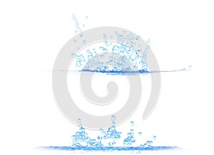 3D illustration of two side views of cool water splash - mockup isolated on white, for any purpose