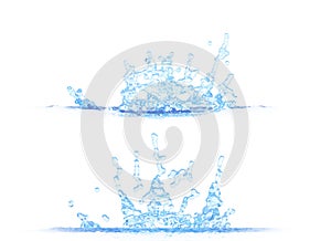 3D illustration of two side views of cool water splash - mockup isolated on white, creative still