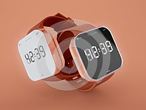 3D Illustration. Two smart watchs with time on screen