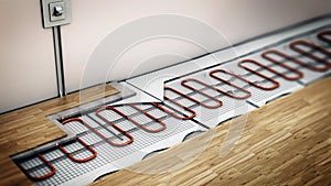 3D illustration of underfloor heating detail. 3D illustration