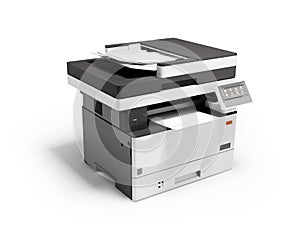 3D illustration of universal compact printer scanner on white background with shadow