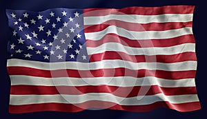 3D Illustration of USA American Flag Waving in the Wind, Closeup, Highly Detailed