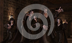 3D Illustration vampires monsters on a medieval background