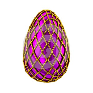 3d illustration violet purple egg with golden greed decoratio