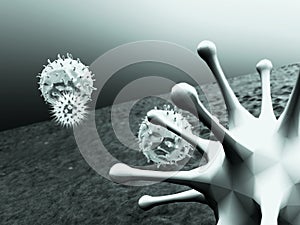 3D illustration of virus and Lymphocytes