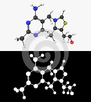 3D illustration of a vitamin B1 molecule with alpha layer