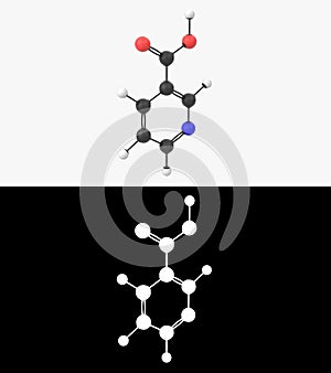 3D illustration of a vitamin B3 niacin molecule with alpha layer
