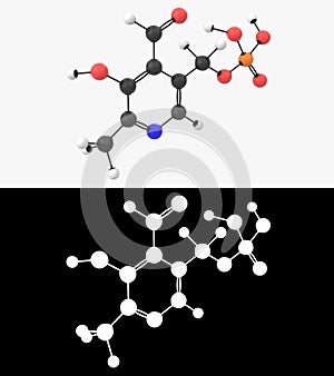 3D illustration of a vitamin B6 pyridoxal phosphate molecule with alpha layer