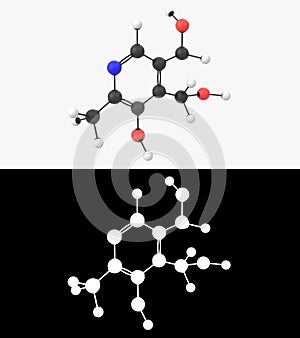 3D illustration of a vitamin B6 pyridoxine molecule with alpha layer