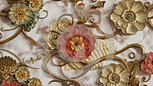 3D illustration of a wall mural. Refined and elegant floral details with a harmonious blend of classic and modern elements