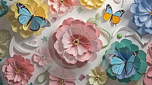 3D illustration of a wall mural. Refined and elegant floral details with a harmonious blend of classic and modern elements