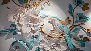 3D illustration of a wall mural. Refined and elegant floral details with a harmonious blend of classic and modern elements