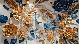 3D illustration of a wall mural. Refined and elegant floral details with a harmonious blend of classic and modern elements