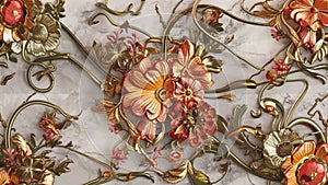 3D illustration of a wall mural. Refined and elegant floral details with a harmonious blend of classic and modern elements