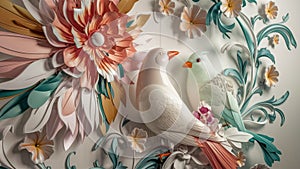 3D illustration of a wall mural. Refined and elegant floral details with a harmonious blend of classic and modern elements