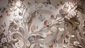 3D illustration of a wall mural. Refined and elegant floral details with a harmonious blend of classic and modern elements