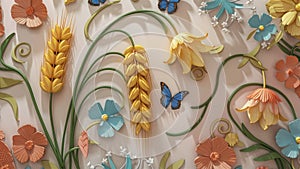 3D illustration of a wall mural. Refined and elegant floral details with a harmonious blend of classic and modern elements