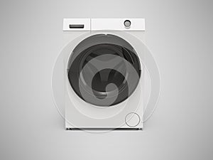 3d illustration washing machine machine with straight drum front view on gray background with shadow