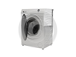 3D illustration of washing machine machine for washing things open on white background no shadow