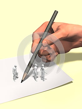 3D illustration of watching the big hand under writing