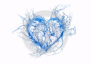 3d illustration of water splashing in heart shape